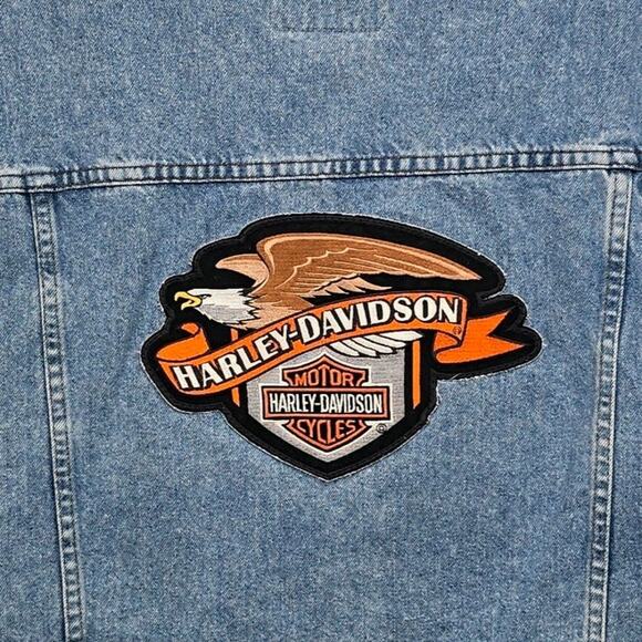 Harley-Davidson Vintage Eagle Patch Denim Vest Sleeveless Jacket Size XL - Picture 3 of 7